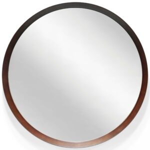 18 inch Round Decorative Hanging Wall Mirror with Wood Finish - 18 x 2 x 18