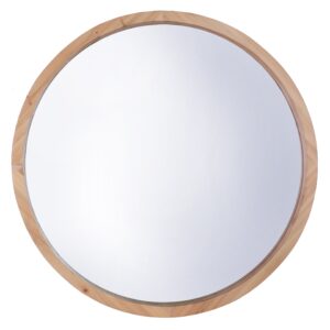 22" DIA Round MDF Wall Mirror, Natural Brown Modern Large Circle Decor - 22x22