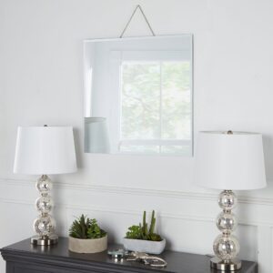 24" Square Beveled Frameless Wall Mount Accent Mirror with Chain