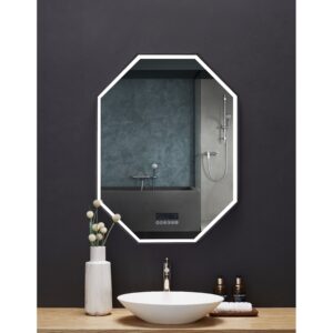 Ancerre Designs Otto LED Octagon Black Framed Mirror with Bluetooth and Digital Display