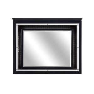 Contemporary Style Beveled Edge Mirror with LED Light, Black and Silver