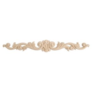-3/4 in. x 12 in. x 1/2 in. Unfinished Hand Carved North American Solid Hard Maple Wood Onlay Floral Wood Applique
