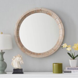 Tropical Round Accent Wall Mirror - White Washed - One Size